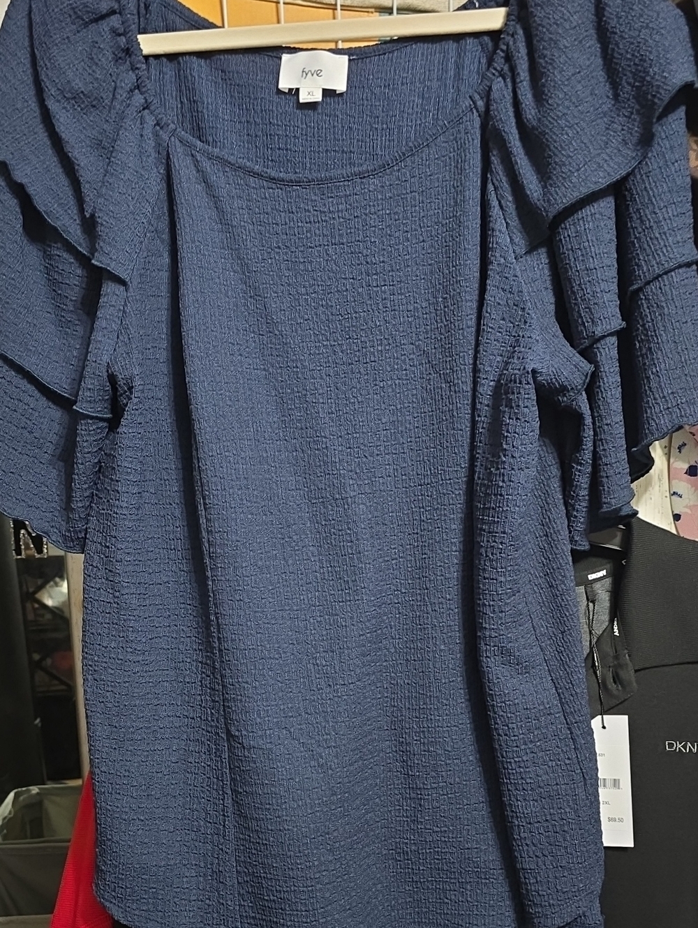 Fyve Navy Ruffle Sleeve Blouse - Women's